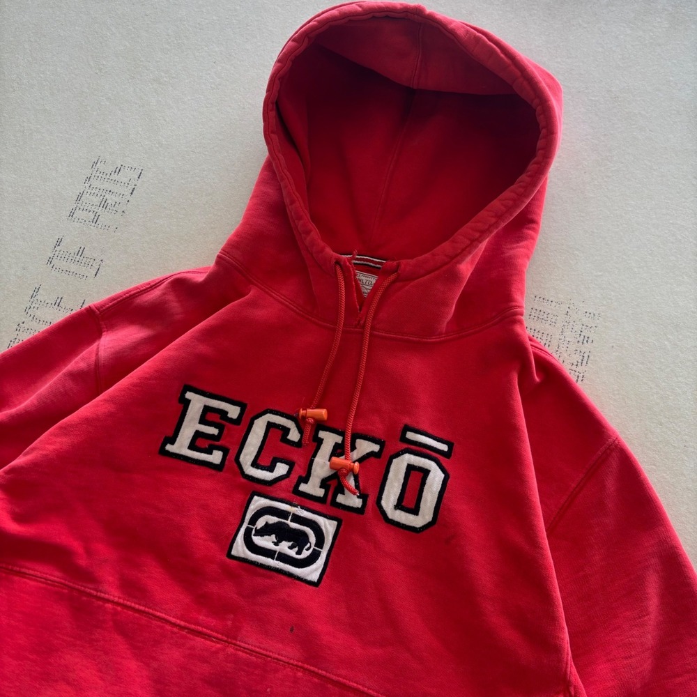 Y2K Ecko Unltd Hoodie Red Skater Streetwear Baggy XL